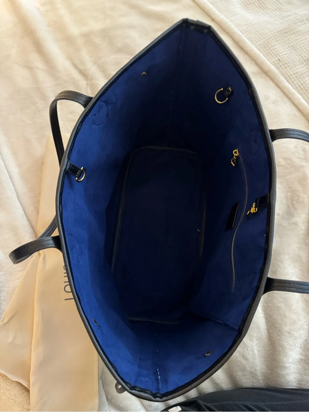 Louis Vuitton-Style Black Empreinte Tote – Royal Blue Interior w/Dust Bag VGUC